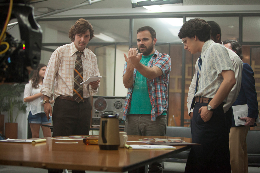 Kyle Patrick Alvarez on the set of "Stanford Prison Experiment"