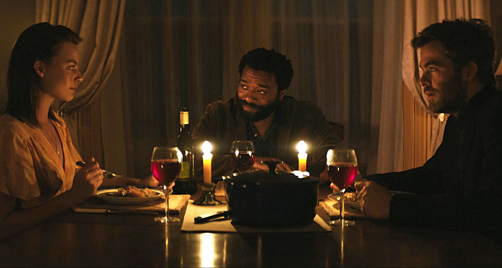 Margot Robbie, Chiwetel Ejiofor and Chris Pine in "Z for Zachariah"