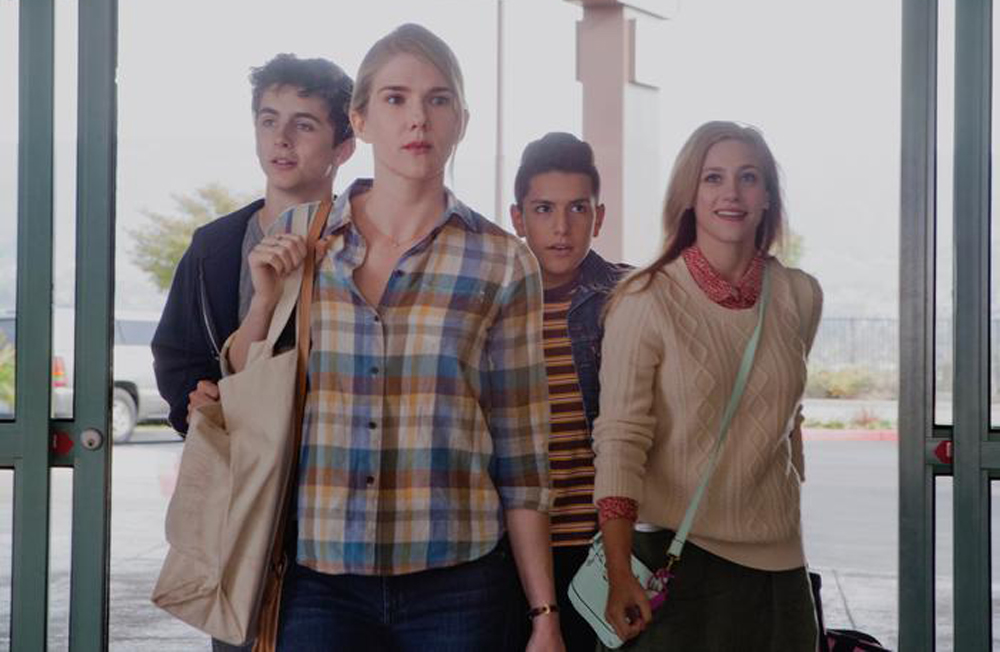 Lily Rabe, Lili Reinhart, Timothee Chalamet, Anthony Quintal in "Miss Stevens"