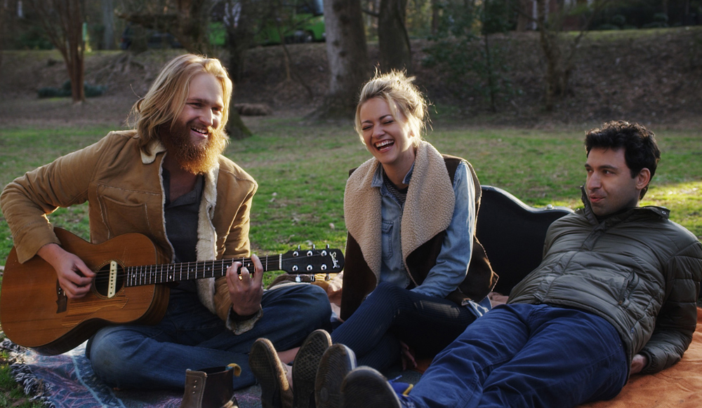 Wyatt Russell, Meredith Hagner and Alex Karpovsky in "Folk Hero & Funny Guy"