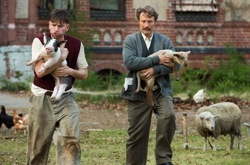 Nikolaj Lie Kaas and Mads Mikkelsen in "Men & Chicken"