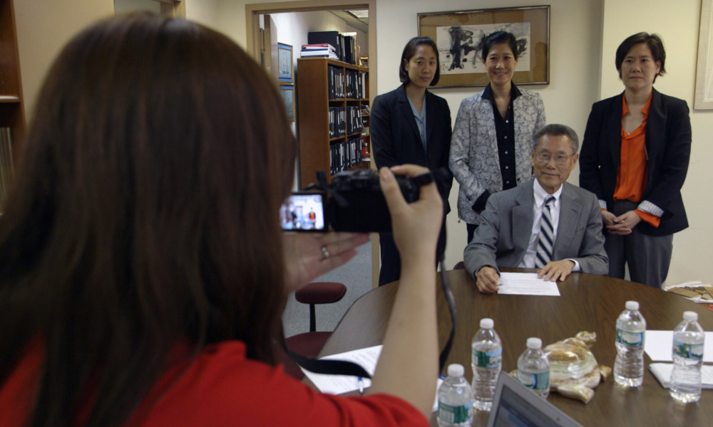 Jill Sung, Chanterelle Sung and Vera Sung with Thomas Sung in "Abacus: Small Enough to Jail"