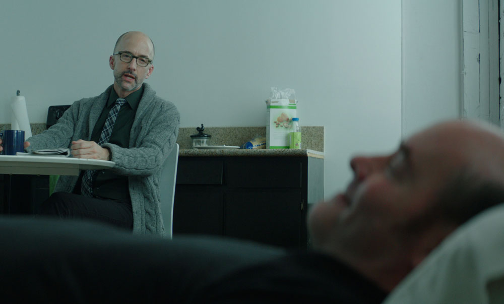 Jim Rash and David Koechner in "Bernard and Huey"