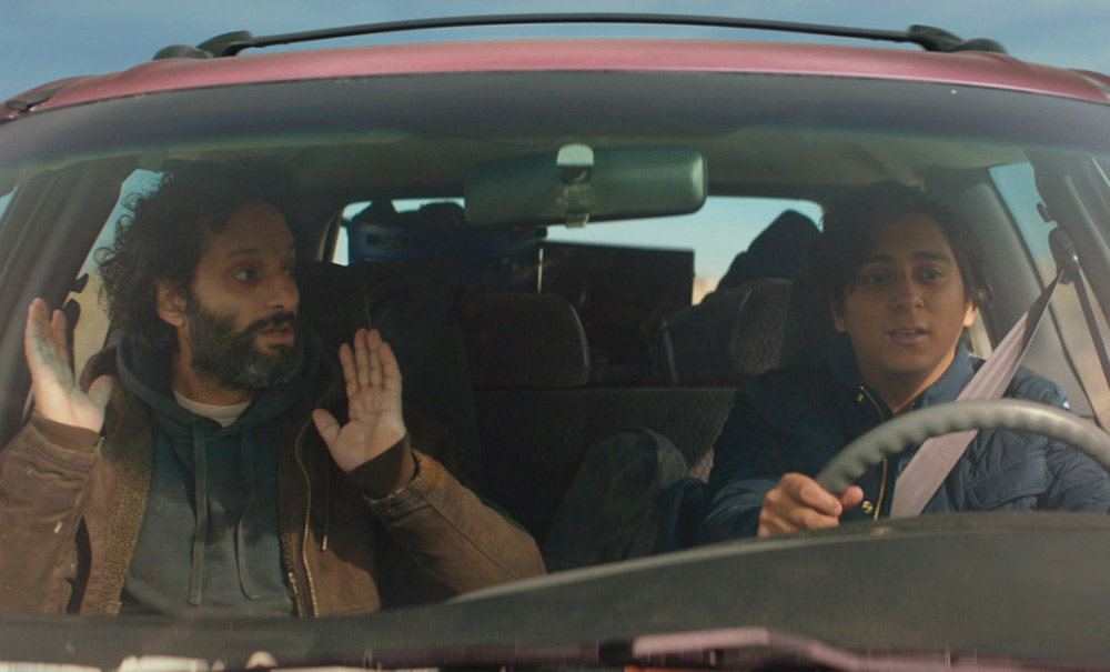 Jason Mantzoukas and Tony Revolori in "The Long Dumb Road"